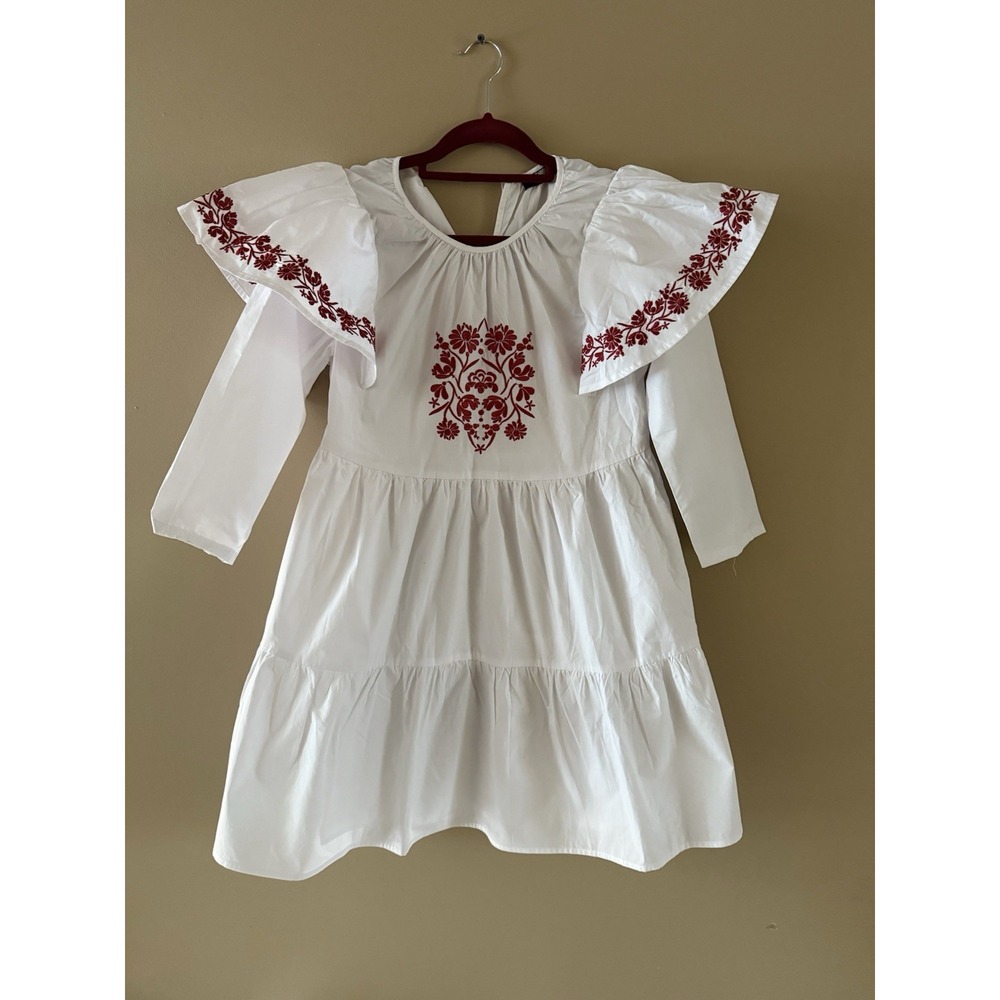 FASHION UNION Sz US4 Women's Cottage Core Dress White Ruffles Red Florals